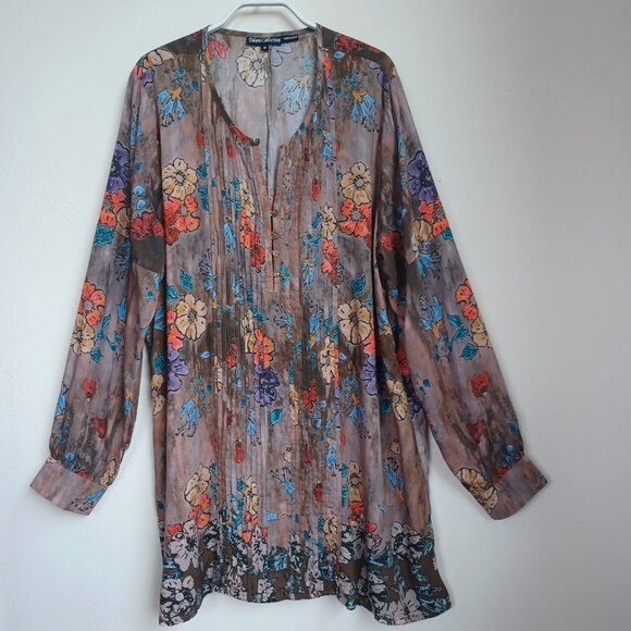 Tolani Tunic Dress Pleat Front Long Sleeve Blouse Soft Modal Womens size Medium - Picture 6 of 11